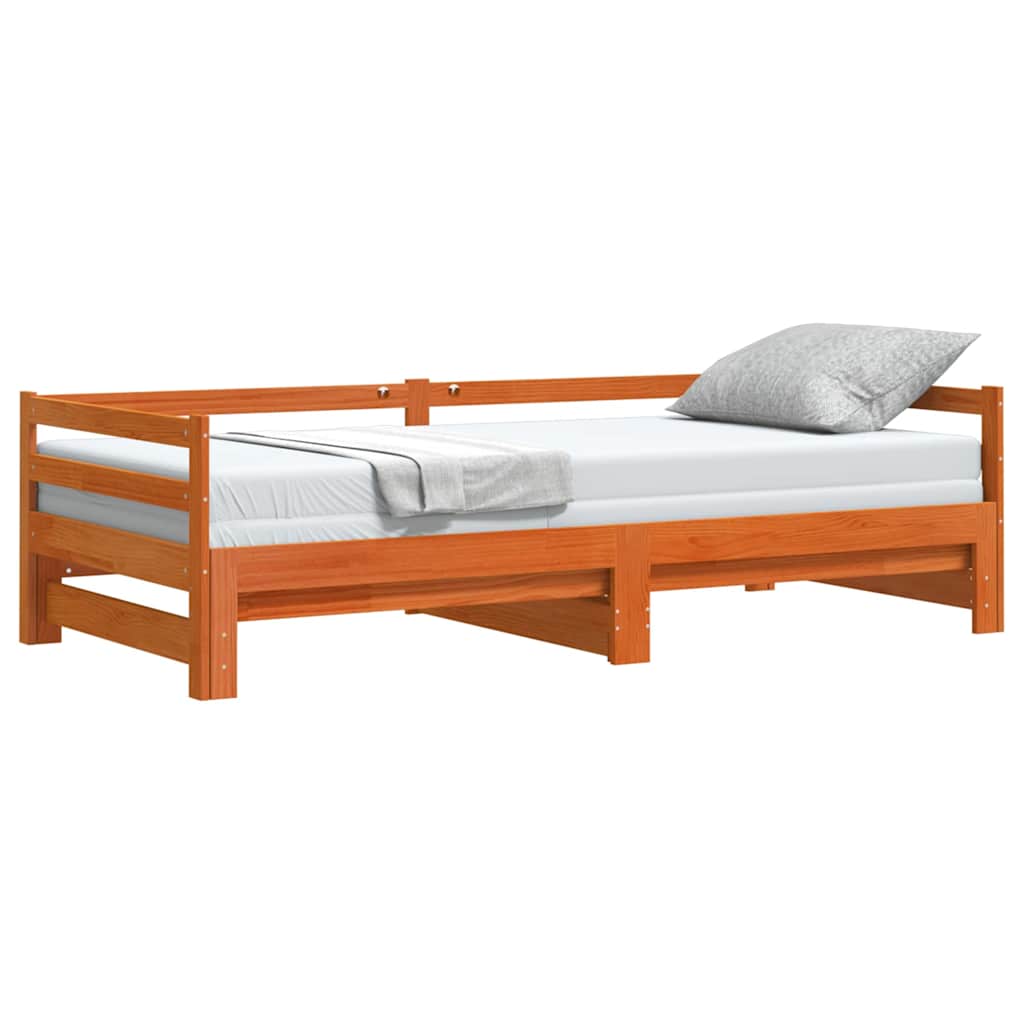 Daybed Extendable Wax Brown 80 x 200 cm Solid Pine Wood