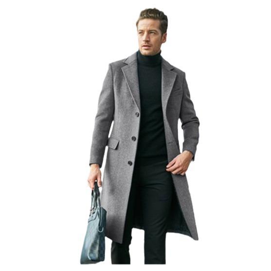 Palton de Lână Trendy cu Mânecă Lungă pentru Bărbați - Îmbrăcăminte Exterioară Toamnă/Iarnă