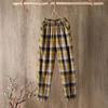WTEMPO Plaid Pants Women Loose and Thin Elastic Waist Straight Casual Pants Size M-XXXXL