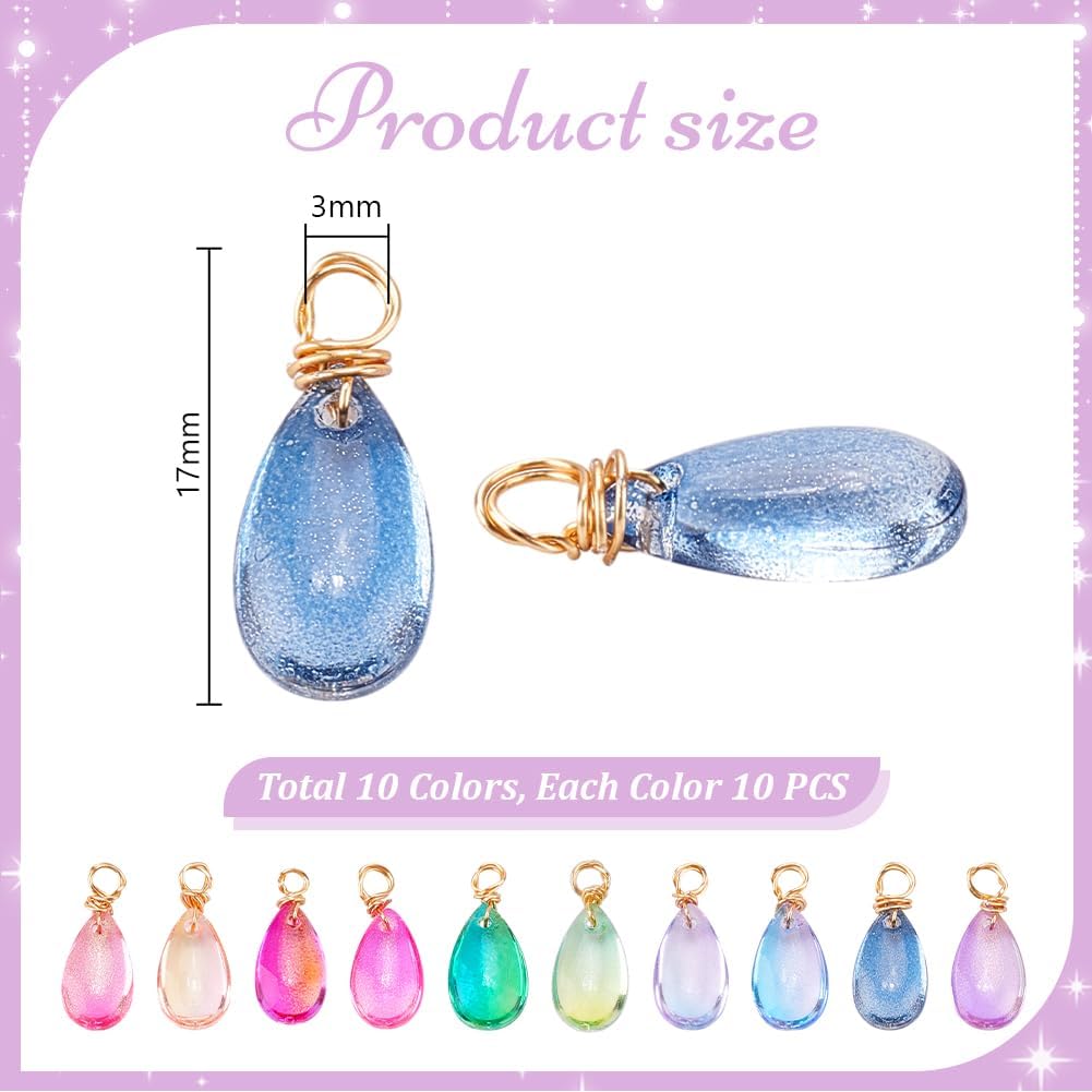 PH PandaHall Crystal Dangle Charms Pendants Teardrop Charms Bead Charms with Copper Loops for Jewelry Making Necklace Crafts