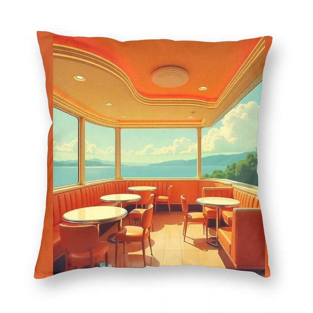 Retro s Diner Scene Square Pillowcase Polyester Linen Velvet Printed Zip Decorative Pillow Case Home Cushion Cover Wholesale