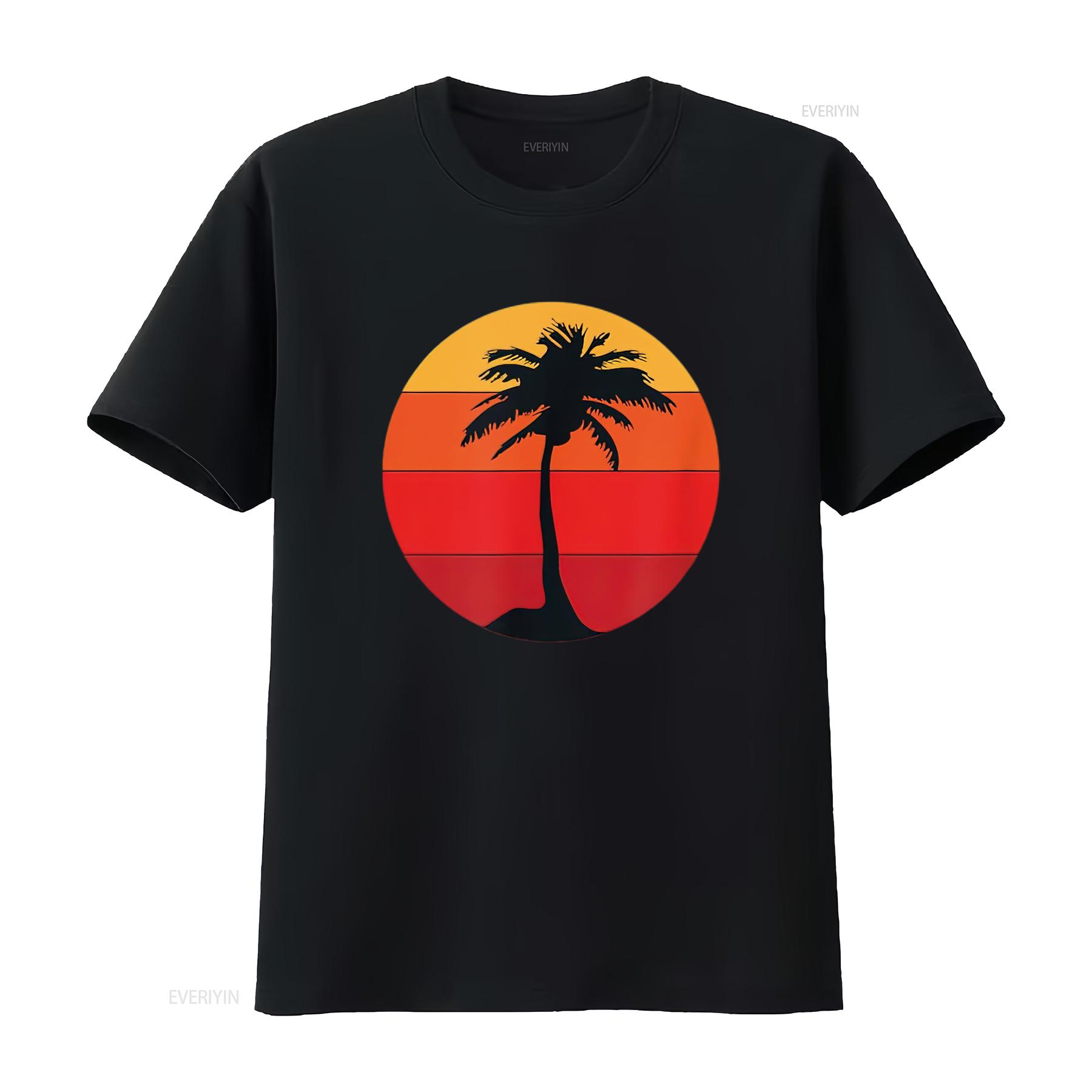 

Mens Pacific Ocean Beach Palm Tree Sun Retro Vintage T Shirt Black vintage Washed Stylish Versatile Soft graphic Comfortable 4XL