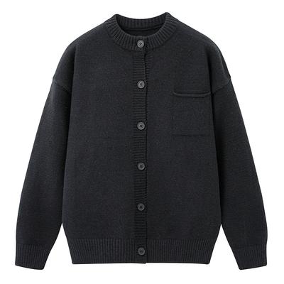 Suéter Cardigã Masculino Solto Cor Sólida Suéter Tricotado Versátil Jaqueta Tricotada Abotoamento Simples