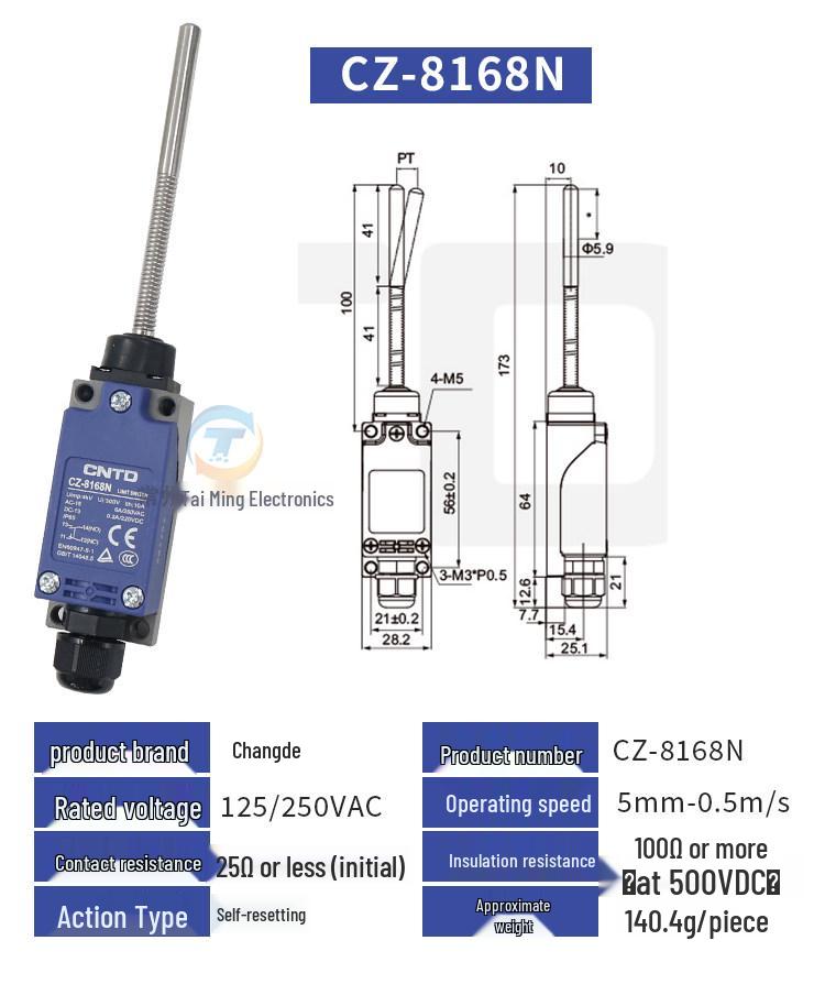 Changde CZ-8168N Self-Reset Rocker Arm Limit Switch, Normally Closed Micro Switch