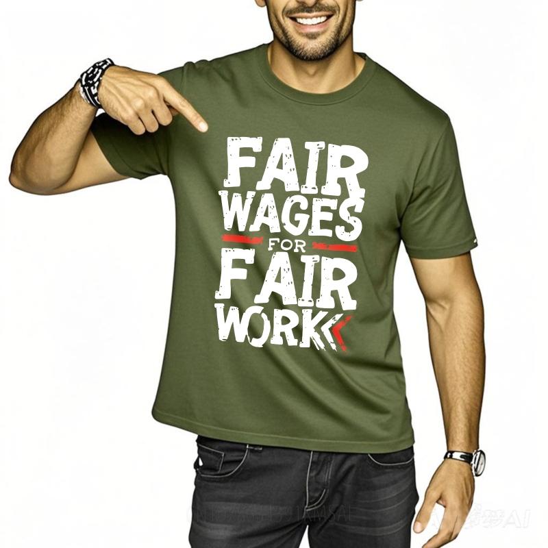 Unisex Summer Boys T Shirt Fair Wages For Fair Work Short Sleeve Workout O Neck Tees Men Tshirt Funny tshirt Round Neck Tee