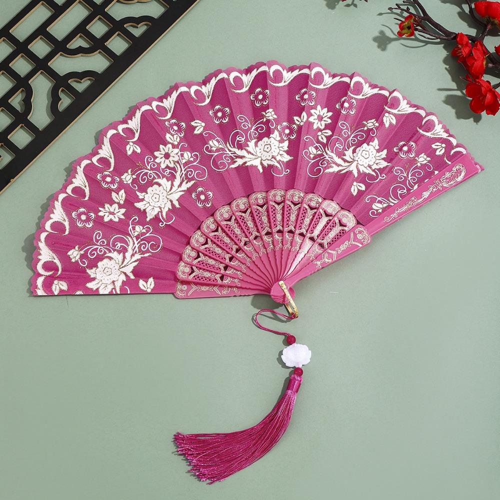 Vintage Style Folding Fan with Tassel Dance Fan Multipurpose Handheld Fan  Wedding Party