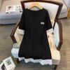 Übergröße Lockeres Mid-Length Kurzarm Rundhals T-Shirt für Damen
