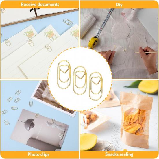 200 Pcs Gold Paper Clips, Metal Heart Paper Clips, Mini Gold Paperclips, Cute Binder Clips for Document Note Sorting, Wedding Decoration, Crafts,