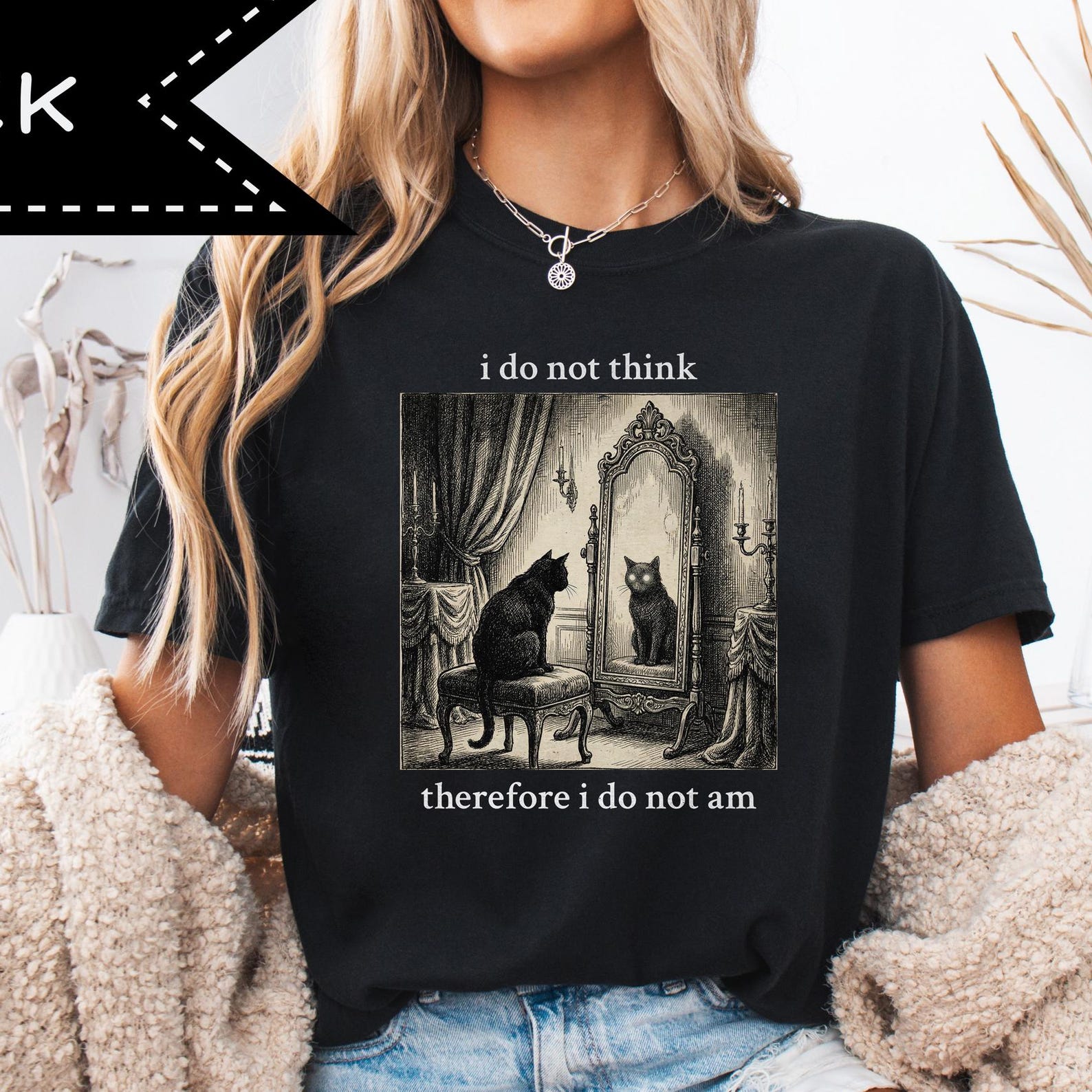I do not think therefore i do not am Philosophical Cat Tee, Cat Dad T-Shirt, Quirky Kawaii Illustration 3XL