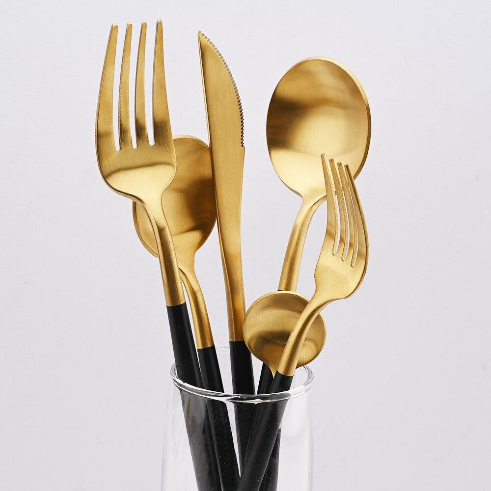Sada příborů z nerezové oceli 304 Black Gold Sada příborů Nůž Vidlička Lžíce Sada nádobí Čajová lžička Vidlička příbory Sada kuchyňského příboru