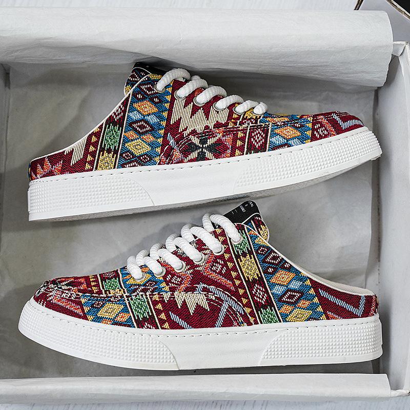 Men's Shoes 2025 Summer New Bag Head Drag Without Heel One Pedal Half Drag Mesh Breathable Lazy Casual Espadrilles