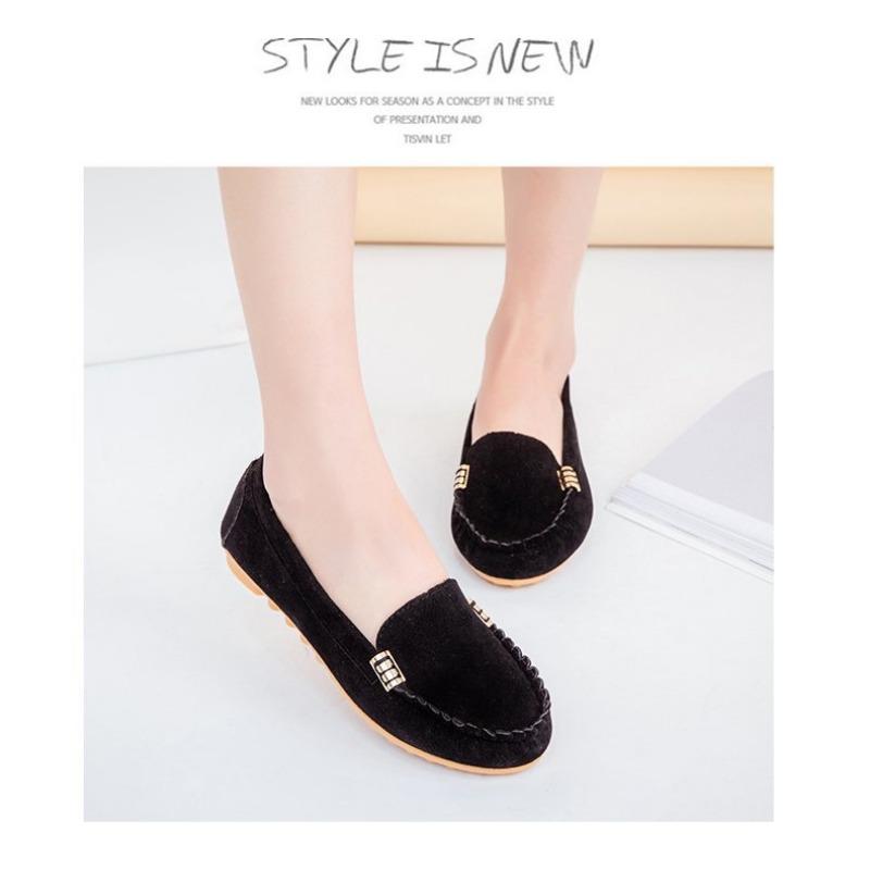Women's Flat Single Shoes Four Seasons Large Size Bean Shoes Frosted Breathable Shallow Flat Heel Versatile Non-slip Women's Shoes Trend