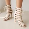 Fashion Peep Toe Summer Shoes Woman Sandals Sexy Hollow Gladiator Ankle Boots Lace-up Thin High Heels Jazz Dance Shoes Female Size 33-46