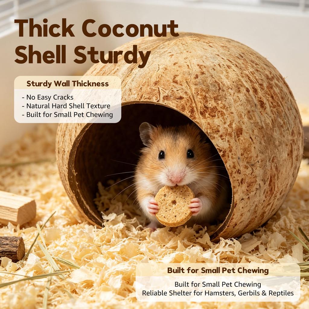Natural Coconut Shell Hamster Nest Sturdy Coconut Leopard Habitat Bite-resistant Small Pet Toy Crawling Perching Tank Decoration