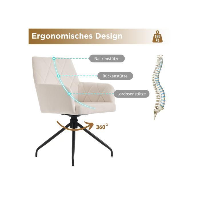 Chaises de salle à manger - MUVOE - Lot de 2 - Pivotantes 360° - Velours beige - Pieds métalliques
