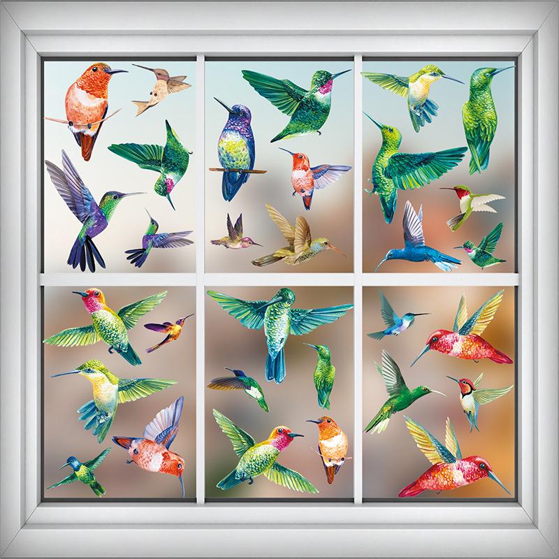 Colorful Hummingbird Electrostatic Glass Stickers - Waterproof & Decorative Anti-Collision Window Stickers for Kitchens and Walls