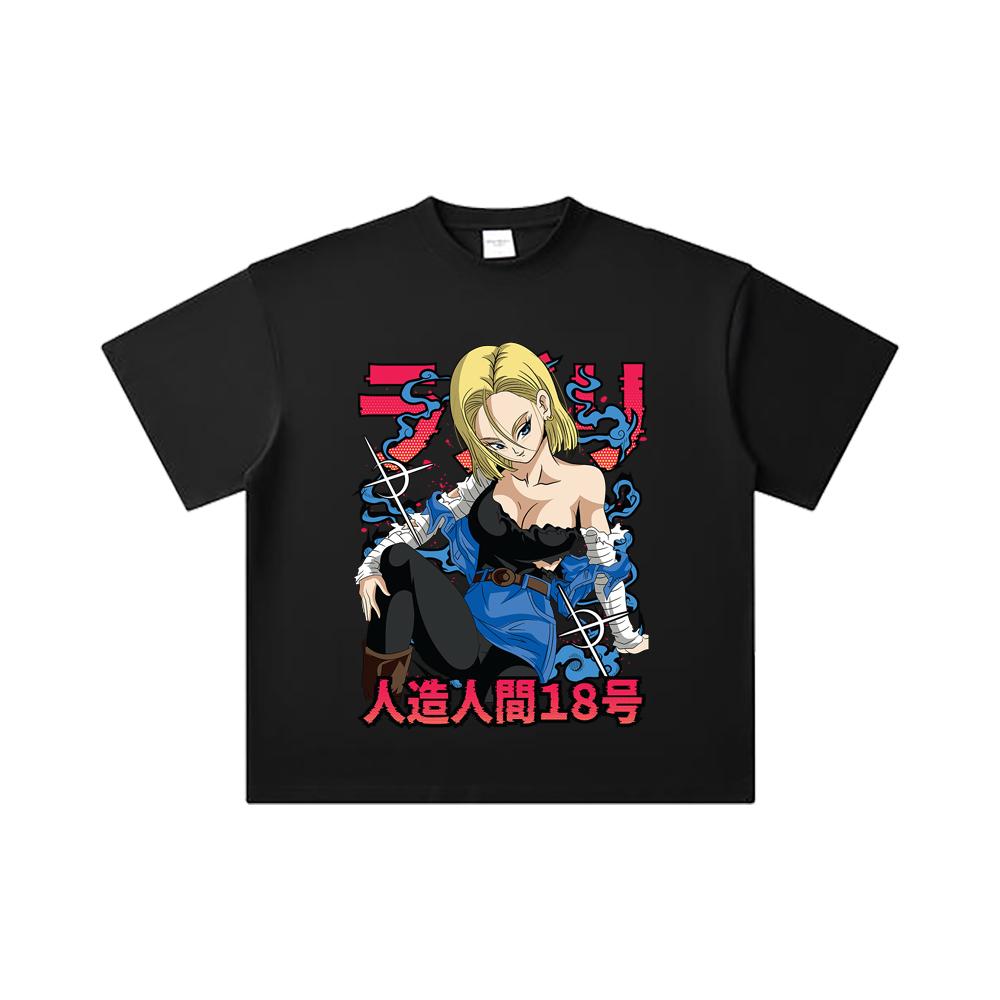 260 GSM Double Yarn 32 Count 100% Cotton Dragon Ball V24 Android Print Unisex Heavy Cotton T Shirt