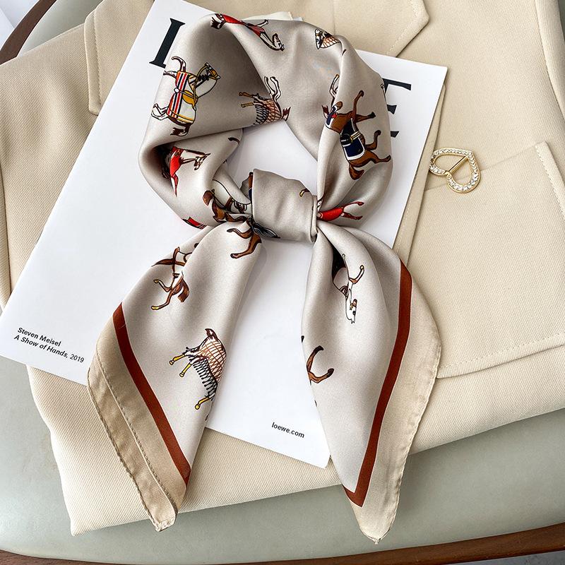 Luxury Horse Print Female Silk Neck Scarf Square Hair Scarves Foulard Head Band Shawls Wraps Neckerchief Bandana Women