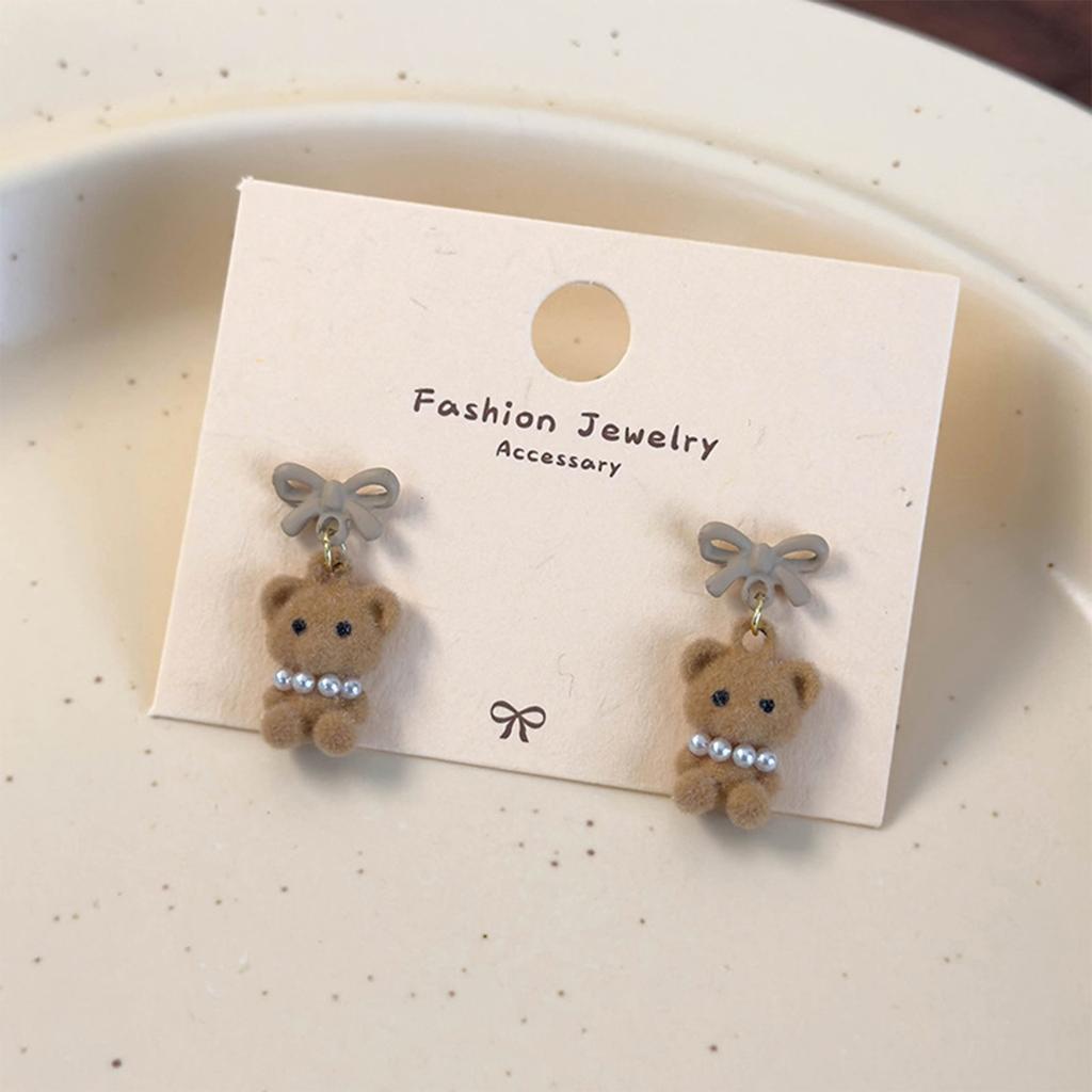 Coffee Bear Earrings Girls Ear Jewelry Cartoon Bear Ear Studs Pendant Earrings Flocking Texture Great for Everyday Wear