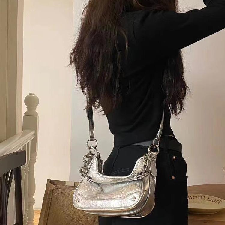 Silver Underarm Bag for Women Summer 2025 Niche Simple Shoulder Bag Commuting High-Quality Dumpling Bag Trendy