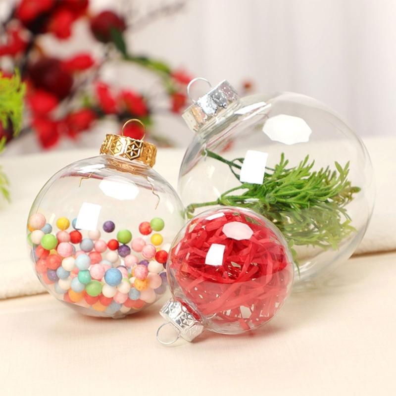 6Pcs/lot Clear Empty Christmas Ball Ornaments with Removable Gold/Silver Metal Hangers Great for Wedding Party Holiday