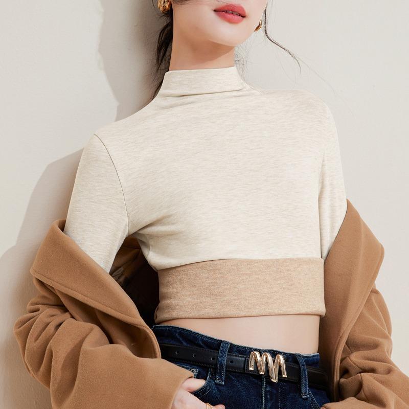 Wool silk velvet semi-turtleneck bottoming shirt autumn clothes women's thickened warm inner middle collar top women's winter