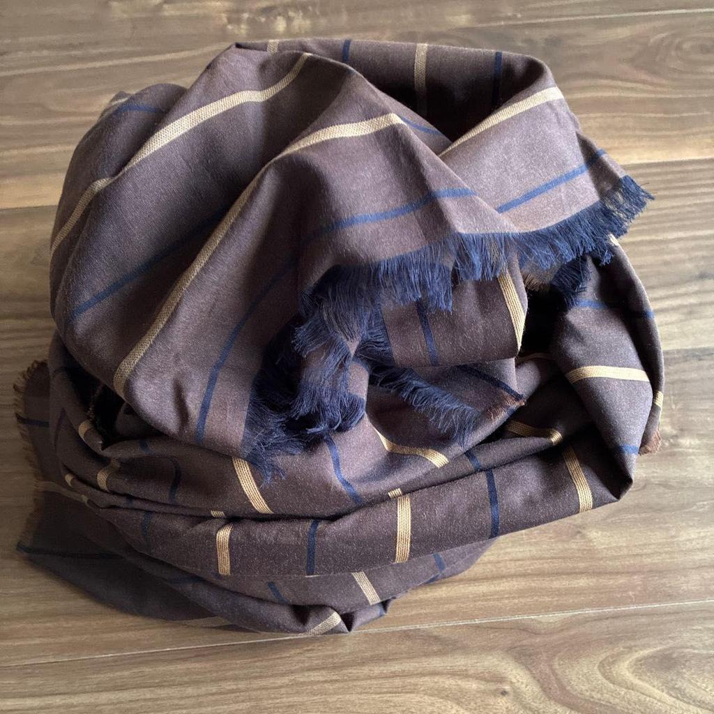 Used Handmade scarf, border pattern, dark brown tones, with fringe