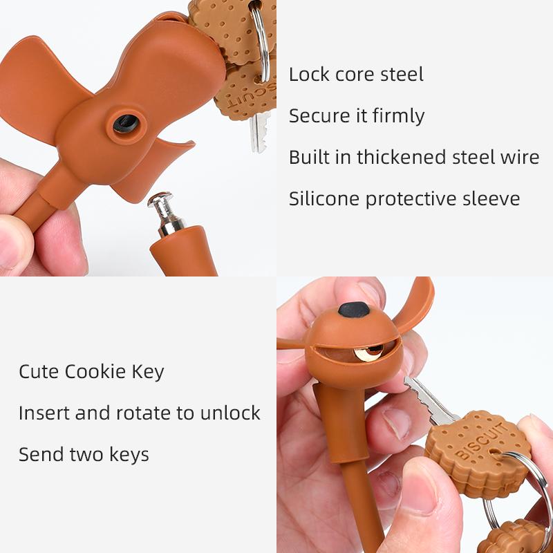 Cute Little Dog Silicone Lock For Bicycle Portable Outdoor Silicone Dog Bicycle Lock With Key Multiple Colors Available