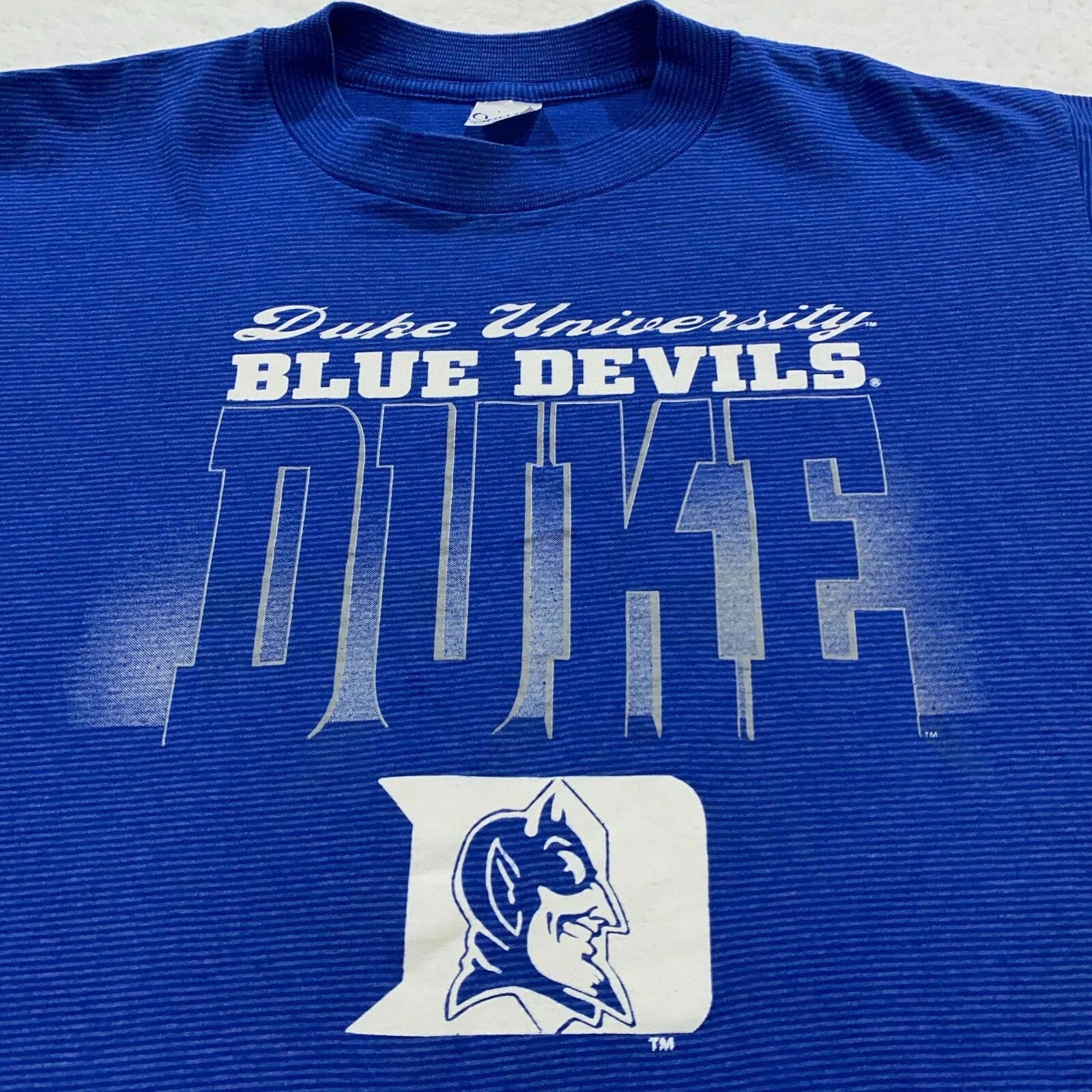 vintage 90s DUKE UNIVERSITY BLUE DEVILS STRIPED T-Shirt LARGE/XL ncaa S