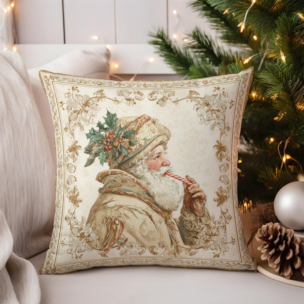 Home Decor Deer with Red Bow Christmas Pillow Cover Pattern Cushion Cover Suitable for Sofa Bedroom Car Pillow Cover