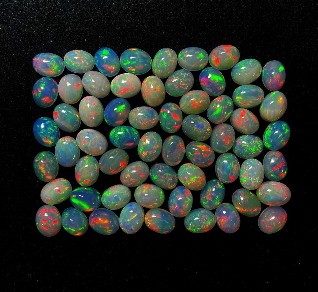 Natural Ethiopian Opal Oval Cabochon Loose Gemstone Lot 20 Pcs Multi Fire Opal Cabochon Gemstone For Jewelry Making