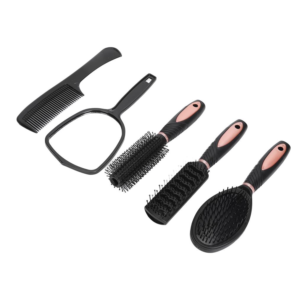 5PCS Hair Brush Set Paddle Hair Brush Detangle Massage Styling Comb Mirror And Holder Stand Set