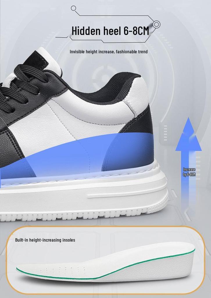 Men's 8cm Invisible Height Increasing Shoes - Breathable White Outdoor Sports & Casual Sneakers