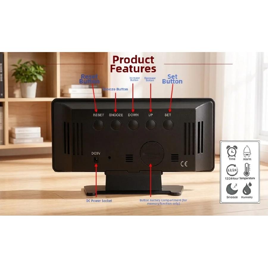 Voice Control Digital Alarm Clock Snooze Temperature Desktop Table Clock Auto Dimmable Dual Alarm Bedside LED Clock Bedroom