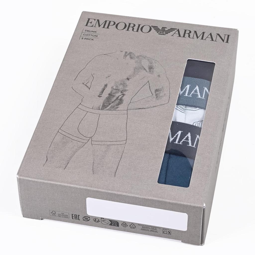 Emporio Armani men's boxer briefs, plain with logo, 3-pack, size M, blue, EM000260 AF20671 MB254, Made in Italy [Parallel Import]