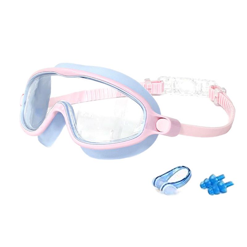 Children's Large Frame Swim Goggles with Nose Cover, Waterproof Anti-Fog, for Boys and Girls