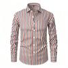 Men's Long Sleeved Shirt, Simple Men's Vertical Stripe Printed Long Sleeved Shirt, Vertical Line Lapel Shirt, European and Ameri