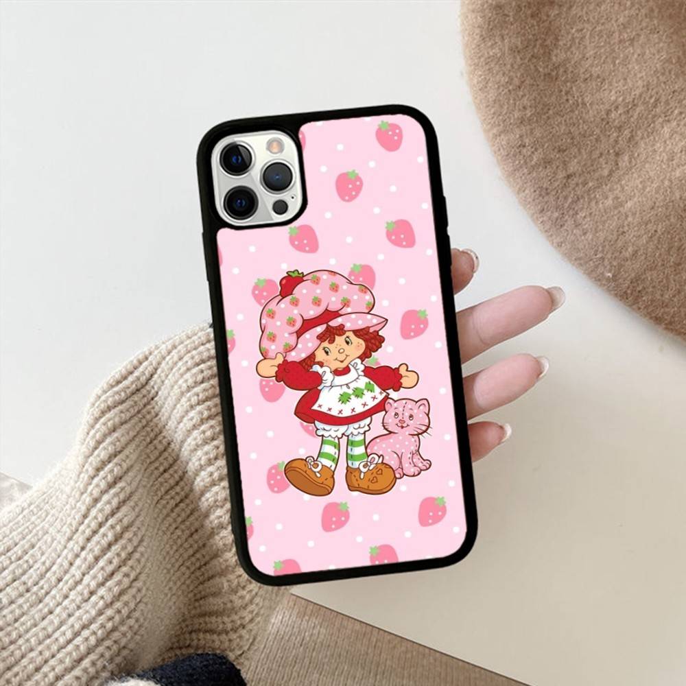 Girl Pink Strawberry S-Shortcake Phone Case For iphone 16 15 14 13 12 11 Pro Max Plus Shockproof TPU+PC Hard Case iPhone 12 Pro