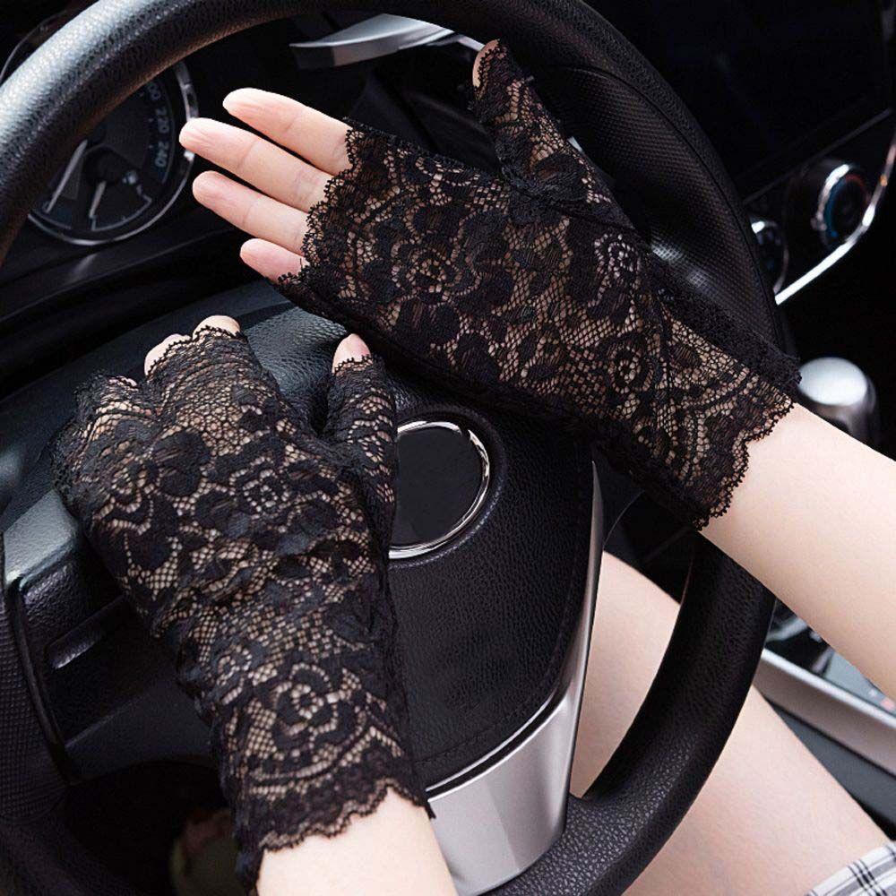 

Driving Sunscreen Solid Color Protection Short Bridal Gloves Women Gloves Silk Mittens Lace Gloves