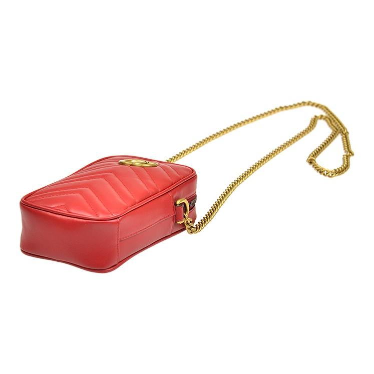 Gucci GG Marmont Quilted Leather Mini Chain Crossbody Bag Red Daily Party Shopping 598597-DTDCT-6433