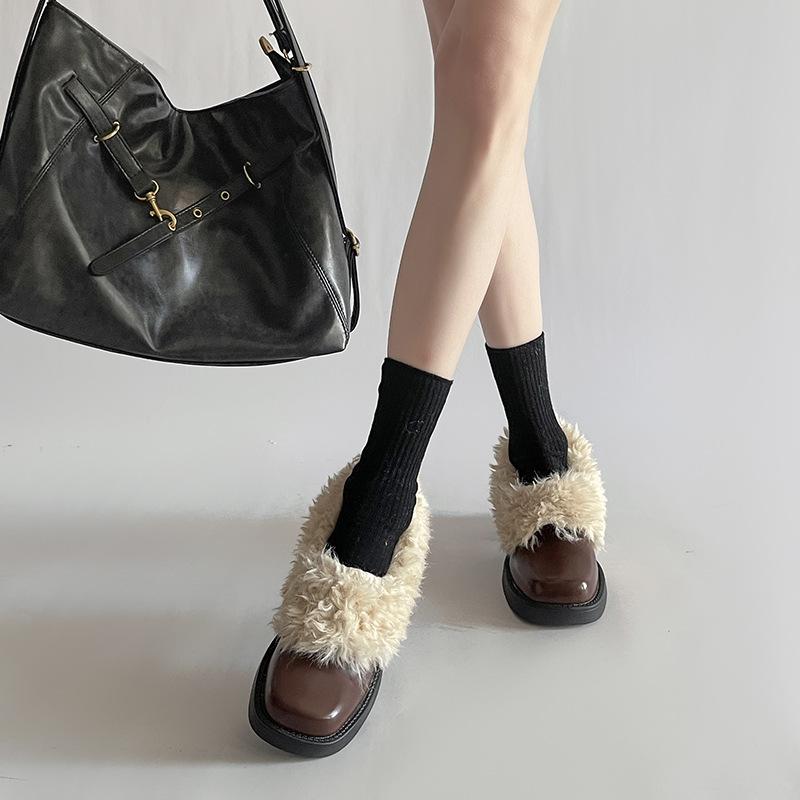 Leather shoes for women in winter 2026  new fur single shoes  thick heels  height increasing cotton shoes for women