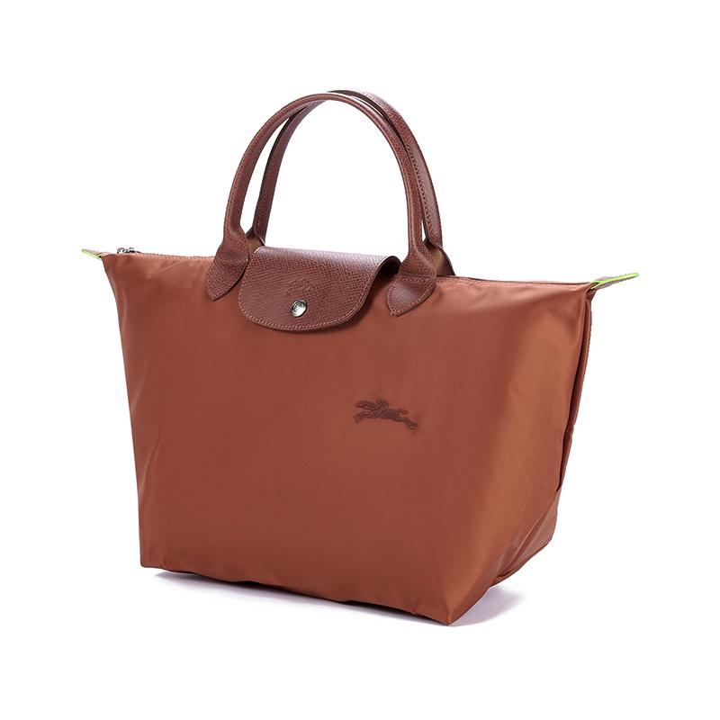 Longchamp Le Pliage Green 30 Foldable Snap Button Zipper Closure Short Handle Dumpling Tote Bag Medium Women Tote Bags Brown 1623919504