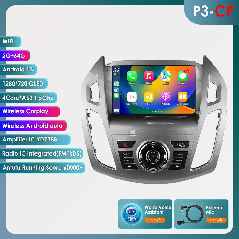 OSSURET Rádio de Carro 9 polegadas Carplay 4G 2 Din Android 13 para Ford Transit Connect 2013 - 2018 Ford Tourneo Connect Multimídia Vídeo GPS Tela Inteligente