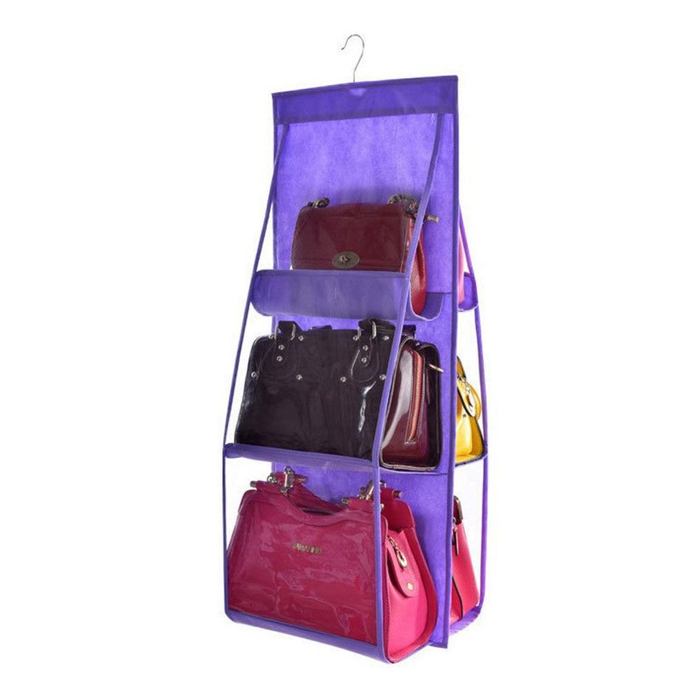 6 Pocket Hanging Handbag Organizer for Wardrobe Storage Bag Door Wall Sundry Shoe Bag with Hanger