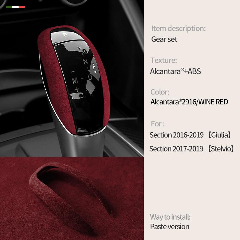 car suede leather gear shift knob cover trim frame F For Alfa Romeo Stelvio 2017 2018 Giulia 2016 2017 2018 interior decorations