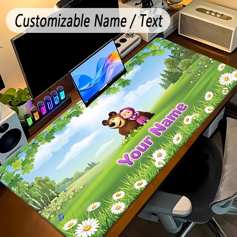 Large Mouse PadMasha and the Bear Custom Name Text Personalized Desk Mat Non Slip Gaming Pad