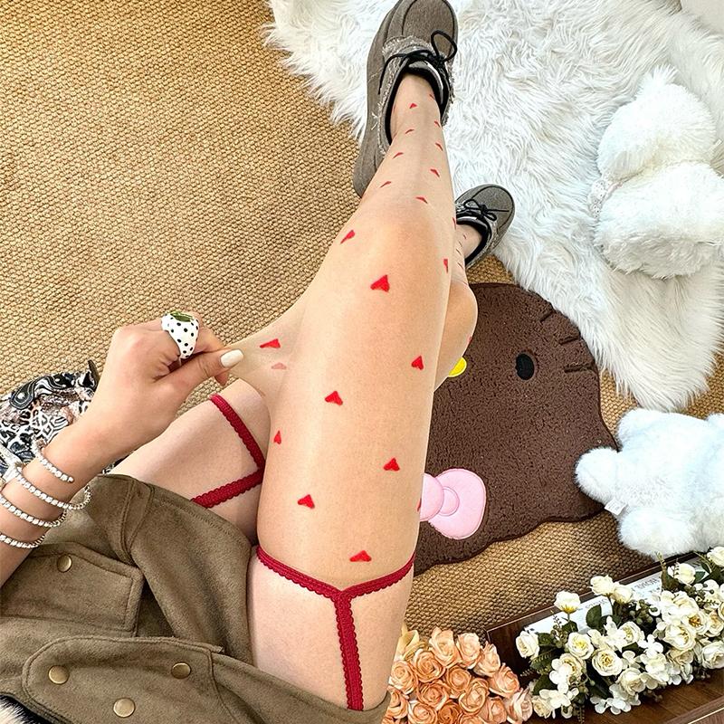 1/2 Pairs Heart Suspender Stockings Women  Y2K Spicy Girl Over The Knee Socks Sexy Open Crotch Long Tube Stockings