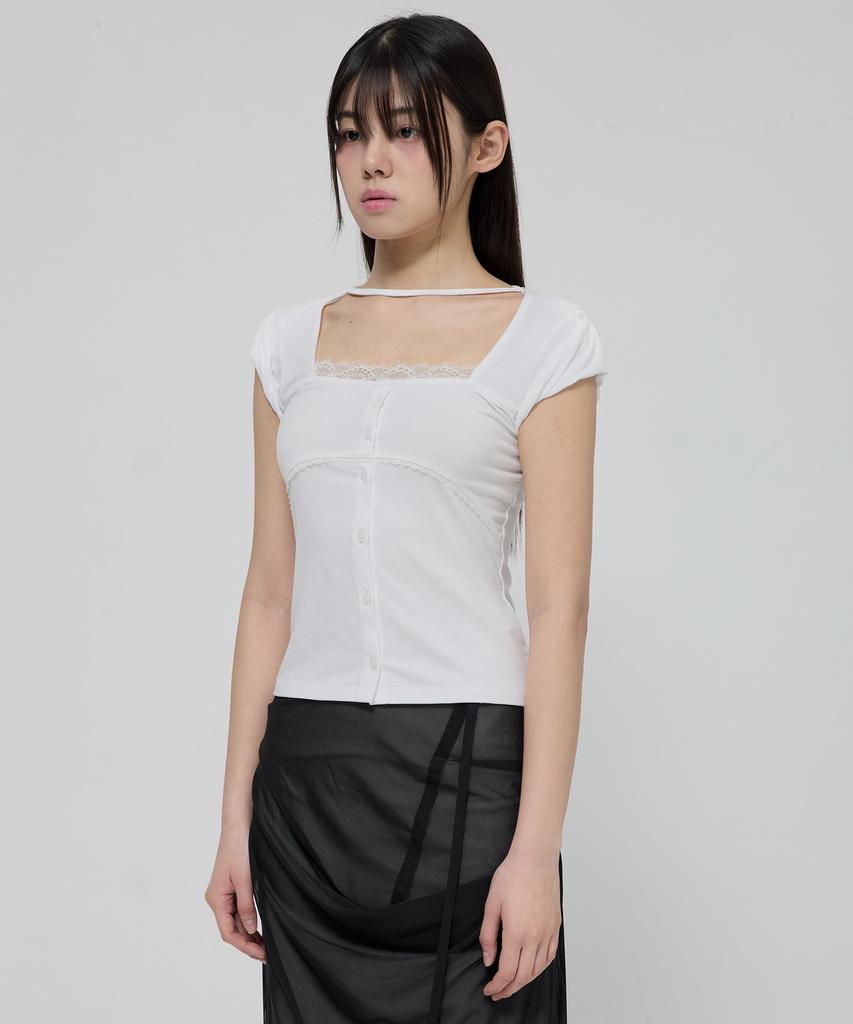 Peulleeoeob Lace Sleeve Top (Fl-112_White)