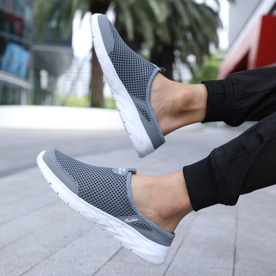 Summer Mesh Men's Half Slippers Casual Breathable Casual Shoes Large Size Soft Sole Hollow Trend Men's Walking Shoes