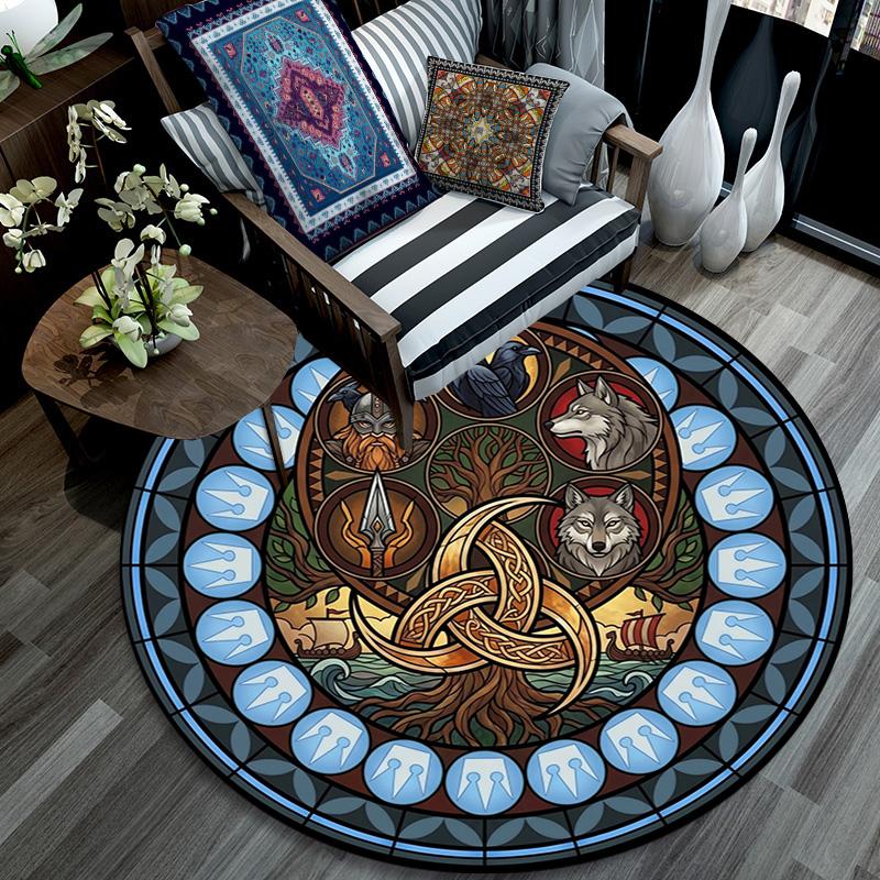 Symbols Glass Round Area Rug Under Office Chairs Bedroom Living Room Home Decor 80cm x 80cm